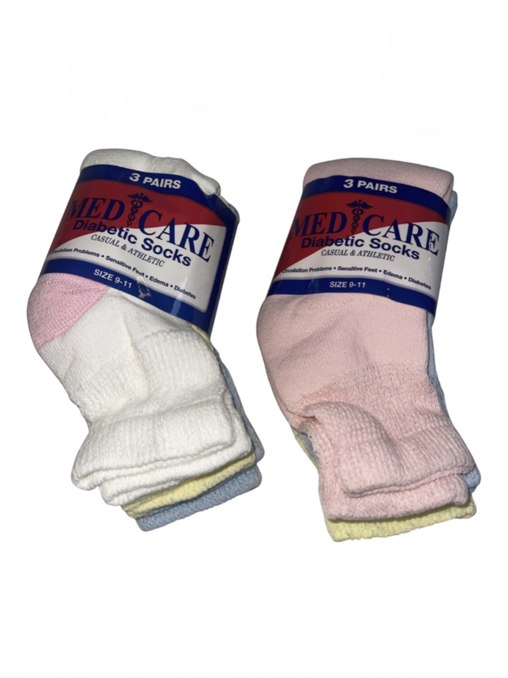 Foot Care Diabetic & Circulatory Comfort Socks Womens 9-11 6 Pair Lot White Pink